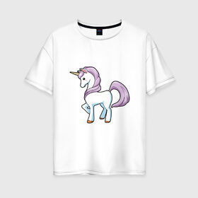 Женская футболка хлопок Oversize с принтом Unicorn 20-0 в Петрозаводске, 100% хлопок | свободный крой, круглый ворот, спущенный рукав, длина до линии бедер
 | animal | единорог | животные | звери