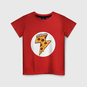 Детская футболка хлопок с принтом PIZZA-HERO в Петрозаводске, 100% хлопок | круглый вырез горловины, полуприлегающий силуэт, длина до линии бедер | flash | food | hero | pizza | shaldon | еда | коммиксы | молния | пиццабгерой | фастфуд. | флэш | шелдон