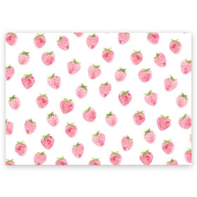 Поздравительная открытка с принтом Нежная клубника в Петрозаводске, 100% бумага | плотность бумаги 280 г/м2, матовая, на обратной стороне линовка и место для марки
 | арт | белый | зеленый | клубника | листья | рисунок | розовый | розовый рисунок | фрукт | фрукты | штамп | ягода | ягоды