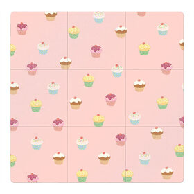 Магнитный плакат 3Х3 с принтом Кексики в Петрозаводске, Полимерный материал с магнитным слоем | 9 деталей размером 9*9 см | арт | выпечка | глазурь | еда | кекс | кексики | кексы | начинка | нежные цвета | рисунок | розовый | сладости | сладость