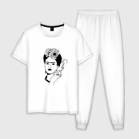 Мужская пижама хлопок с принтом Фрида Кало в Петрозаводске, 100% хлопок | брюки и футболка прямого кроя, без карманов, на брюках мягкая резинка на поясе и по низу штанин
 | 