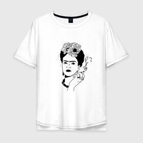 Мужская футболка хлопок Oversize с принтом Фрида Кало в Петрозаводске, 100% хлопок | свободный крой, круглый ворот, “спинка” длиннее передней части | 