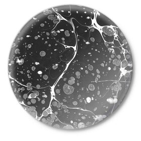Значок с принтом Черный Мрамор в Петрозаводске,  металл | круглая форма, металлическая застежка в виде булавки | Тематика изображения на принте: абстракция | минимализм | мрамор | рисунок | черный мрамор