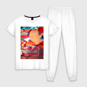Женская пижама хлопок с принтом Anime 0-05 в Петрозаводске, 100% хлопок | брюки и футболка прямого кроя, без карманов, на брюках мягкая резинка на поясе и по низу штанин | aesthetic art | art | vaporwave | аниме | мультфильмы