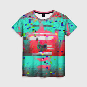 Женская футболка 3D с принтом Glitch в Петрозаводске, 100% полиэфир ( синтетическое хлопкоподобное полотно) | прямой крой, круглый вырез горловины, длина до линии бедер | abstraction | glitch | neon | vanguard | абстракция | авангард | глитч | неон