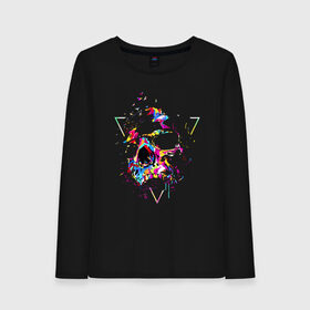 Женский лонгслив хлопок с принтом Skull в Петрозаводске, 100% хлопок |  | bird | blot | color | neon | paint | skull | triangle | клякса | краска | неон | птица | треугольник | цвет | череп