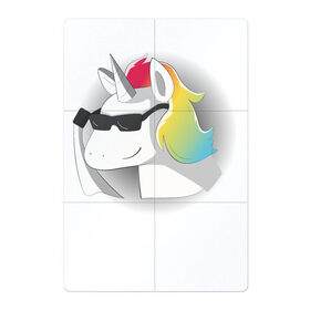 Магнитный плакат 2Х3 с принтом Unicorn в Петрозаводске, Полимерный материал с магнитным слоем | 6 деталей размером 9*9 см | unicorn | единорог | очки | радуга | рог | цветной