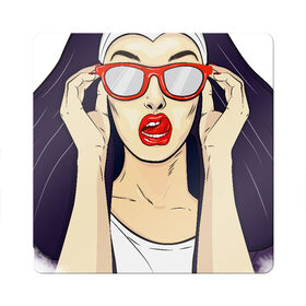 Магнит виниловый Квадрат с принтом Монашка в Петрозаводске, полимерный материал с магнитным слоем | размер 9*9 см, закругленные углы | Тематика изображения на принте: губы | женщина | иллюстрация | монашка | очки | язык