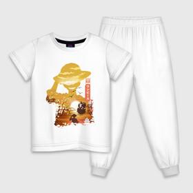 Детская пижама хлопок с принтом двойная экспозиция One Piece в Петрозаводске, 100% хлопок |  брюки и футболка прямого кроя, без карманов, на брюках мягкая резинка на поясе и по низу штанин
 | anime | luffi | lufi | manga | one piece | большой куш | ван пис | вон пис | корабль | луфи | луффи | манга | манки д. луффи | пират | уон пис
