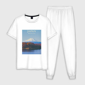 Мужская пижама хлопок с принтом Japan в Петрозаводске, 100% хлопок | брюки и футболка прямого кроя, без карманов, на брюках мягкая резинка на поясе и по низу штанин
 | fuji | mount | poster | travel | гора | постер | путешествия | фудзи | фудзияма | япония
