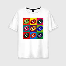 Женская футболка хлопок Oversize с принтом Pop art в Петрозаводске, 100% хлопок | свободный крой, круглый ворот, спущенный рукав, длина до линии бедер
 | art | lips | mouth | pop | арт | губы | поп | поп арт | рот