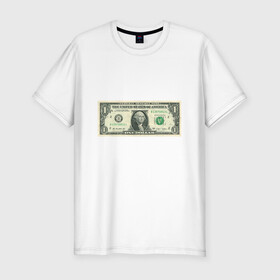 Мужская футболка хлопок Slim с принтом One dollar в Петрозаводске, 92% хлопок, 8% лайкра | приталенный силуэт, круглый вырез ворота, длина до линии бедра, короткий рукав | bill | dollar | one | богатство | деньги | доллары | монеты | один | сша