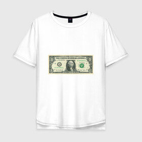 Мужская футболка хлопок Oversize с принтом One dollar в Петрозаводске, 100% хлопок | свободный крой, круглый ворот, “спинка” длиннее передней части | bill | dollar | one | богатство | деньги | доллары | монеты | один | сша