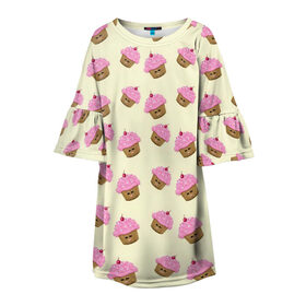 Детское платье 3D с принтом Кексы в Петрозаводске, 100% полиэстер | прямой силуэт, чуть расширенный к низу. Круглая горловина, на рукавах — воланы | арт | выпечка | еда | кекс | кексик | кексы | рисунок | розовый | салатовый