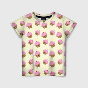 Детская футболка 3D с принтом Кексы в Петрозаводске, 100% гипоаллергенный полиэфир | прямой крой, круглый вырез горловины, длина до линии бедер, чуть спущенное плечо, ткань немного тянется | арт | выпечка | еда | кекс | кексик | кексы | рисунок | розовый | салатовый