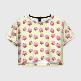Женская футболка Crop-top 3D с принтом Кексы в Петрозаводске, 100% полиэстер | круглая горловина, длина футболки до линии талии, рукава с отворотами | арт | выпечка | еда | кекс | кексик | кексы | рисунок | розовый | салатовый