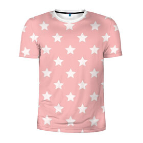 Мужская футболка 3D спортивная с принтом Звёзды в Петрозаводске, 100% полиэстер с улучшенными характеристиками | приталенный силуэт, круглая горловина, широкие плечи, сужается к линии бедра | Тематика изображения на принте: арт | белый | звезда | звездопад | звёзды | рисунок | розовый