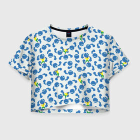 Женская футболка Crop-top 3D с принтом Скалолазы в Петрозаводске, 100% полиэстер | круглая горловина, длина футболки до линии талии, рукава с отворотами | арт | жёлтый | зеленый | рисунок | синий | скалолаз | скалолазание | скалолазы