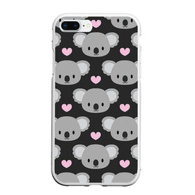 Чехол для iPhone 7Plus/8 Plus матовый с принтом Мордочки коал в Петрозаводске, Силикон | Область печати: задняя сторона чехла, без боковых панелей | арт | коал | коала | коалы | любовь | медведь | медвежонок | мордочка | мордочки | рисунок | сердечки | сердце | серый | тёмный | чёрный