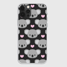 Чехол для iPhone 12 Pro Max с принтом Мордочки коал в Петрозаводске, Силикон |  | Тематика изображения на принте: арт | коал | коала | коалы | любовь | медведь | медвежонок | мордочка | мордочки | рисунок | сердечки | сердце | серый | тёмный | чёрный