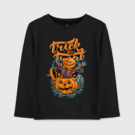 Детский лонгслив хлопок с принтом Trick or treat. Хэллоуин в Петрозаводске, 100% хлопок | круглый вырез горловины, полуприлегающий силуэт, длина до линии бедер | halloween | helloween | trick or treat | монстры | приколы | тыква | ужасы | хеллоуин | хэллоуин