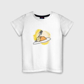 Детская футболка хлопок с принтом Gandetama в Петрозаводске, 100% хлопок | круглый вырез горловины, полуприлегающий силуэт, длина до линии бедер | gudetama | аниме | гудетама | желток | стекающее яйцо | уставшее яйцо | яйца