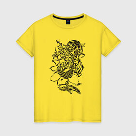 Женская футболка хлопок с принтом цветы абстракция графика в Петрозаводске, 100% хлопок | прямой крой, круглый вырез горловины, длина до линии бедер, слегка спущенное плечо | абстракция | графика | подсолнух | розы | цветы