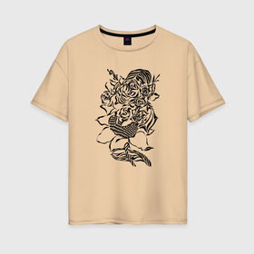 Женская футболка хлопок Oversize с принтом цветы абстракция графика в Петрозаводске, 100% хлопок | свободный крой, круглый ворот, спущенный рукав, длина до линии бедер
 | абстракция | графика | подсолнух | розы | цветы