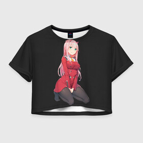 Женская футболка Crop-top 3D с принтом ZeroTwo (Darling in the Franx) в Петрозаводске, 100% полиэстер | круглая горловина, длина футболки до линии талии, рукава с отворотами | 002 | ahegao | anime | darling | franx | franxx | girl | girls | in | senpai | the | two | waifu | zero | zerotwo | аниме | ахегао | вайфу | девушка | семпай | сенпай | тян