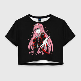 Женская футболка Crop-top 3D с принтом ZeroTwo (Darling in the Franx) в Петрозаводске, 100% полиэстер | круглая горловина, длина футболки до линии талии, рукава с отворотами | 002 | 02 | ahegao | anime | darling | franx | franxx | girl | girls | in | senpai | the | two | waifu | zero | zerotwo | аниме | ахегао | вайфу | девушка | семпай | сенпай | тян