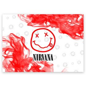 Поздравительная открытка с принтом NIRVANA / НИРВАНА в Петрозаводске, 100% бумага | плотность бумаги 280 г/м2, матовая, на обратной стороне линовка и место для марки
 | Тематика изображения на принте: band | cobain | face | kurt | logo | music | nirvana | rock | rocknroll | группа | кобейн | курт | лого | логотип | музыка | музыкальная | нирвана | рожица | рок | рокнролл | символ