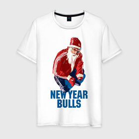 Мужская футболка хлопок с принтом New Year bulls в Петрозаводске, 100% хлопок | прямой крой, круглый вырез горловины, длина до линии бедер, слегка спущенное плечо. | beard | guy | new year | pose | santa claus | борода | новый год | парень