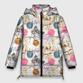 Женская зимняя куртка 3D с принтом Милые котики с клубками пряжи в Петрозаводске, верх — 100% полиэстер; подкладка — 100% полиэстер; утеплитель — 100% полиэстер | длина ниже бедра, силуэт Оверсайз. Есть воротник-стойка, отстегивающийся капюшон и ветрозащитная планка. 

Боковые карманы с листочкой на кнопках и внутренний карман на молнии | абстракция | клубок | кот | котик | коты | кошка | кошки | линия | милота | милые | милый | мяу | нейтральная | пряжа | стиль | текстуры | узоры