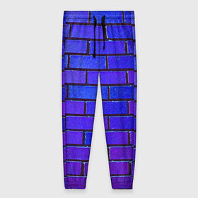 Женские брюки 3D с принтом Brick в Петрозаводске, полиэстер 100% | прямой крой, два кармана без застежек по бокам, с мягкой трикотажной резинкой на поясе и по низу штанин. В поясе для дополнительного комфорта — широкие завязки | blue | brick | purple | texture | wall | кирпич | кирпичный | синий | стена | текстура | фиолетовый