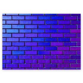 Поздравительная открытка с принтом Brick в Петрозаводске, 100% бумага | плотность бумаги 280 г/м2, матовая, на обратной стороне линовка и место для марки
 | blue | brick | purple | texture | wall | кирпич | кирпичный | синий | стена | текстура | фиолетовый