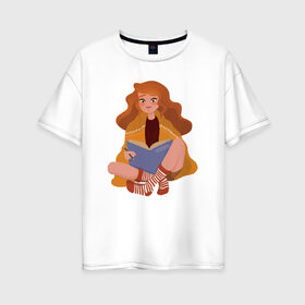 Женская футболка хлопок Oversize с принтом Девушка в Петрозаводске, 100% хлопок | свободный крой, круглый ворот, спущенный рукав, длина до линии бедер
 | девочка | девушка | персонаж | студент | ученик | художник | школьник