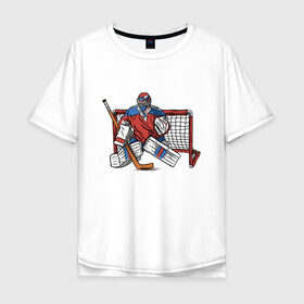 Мужская футболка хлопок Oversize с принтом Хоккейный вратарь в Петрозаводске, 100% хлопок | свободный крой, круглый ворот, “спинка” длиннее передней части | Тематика изображения на принте: 