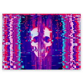 Поздравительная открытка с принтом Skull glitch в Петрозаводске, 100% бумага | плотность бумаги 280 г/м2, матовая, на обратной стороне линовка и место для марки
 | color | fashion | glitch | jaw | skull | vanguard | авангард | глитч | мода | пасть | цвет | череп