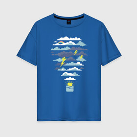 Женская футболка хлопок Oversize с принтом Воздушный шарик и погода в Петрозаводске, 100% хлопок | свободный крой, круглый ворот, спущенный рукав, длина до линии бедер
 | aerostat | art | balloon | balloons | cloud | clouds | illustration | mountain | mountains | nature | ocean | rainbow | sea | storm | sun | weather | арт | воздух | горы | гроза | иллюстрация | море | океан | погода | радуга | сол