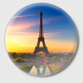 Значок с принтом Эйфелева башня в Петрозаводске,  металл | круглая форма, металлическая застежка в виде булавки | paris | башня | париж | франция | эйфелева башня