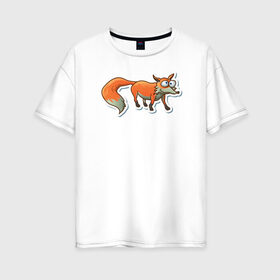 Женская футболка хлопок Oversize с принтом Пучеглазый Лис в Петрозаводске, 100% хлопок | свободный крой, круглый ворот, спущенный рукав, длина до линии бедер
 | звери | зверь | лис | лиса | лисица | лисы | хищник