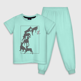 Детская пижама хлопок с принтом Доберманы в Петрозаводске, 100% хлопок |  брюки и футболка прямого кроя, без карманов, на брюках мягкая резинка на поясе и по низу штанин
 | dogs | графика | движение | доберман | композиция | котенок | рамка | собаки