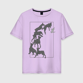 Женская футболка хлопок Oversize с принтом Доберманы в Петрозаводске, 100% хлопок | свободный крой, круглый ворот, спущенный рукав, длина до линии бедер
 | dogs | графика | движение | доберман | композиция | котенок | рамка | собаки