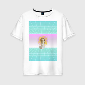 Женская футболка хлопок Oversize с принтом Vaporwave 2020-90 в Петрозаводске, 100% хлопок | свободный крой, круглый ворот, спущенный рукав, длина до линии бедер
 | Тематика изображения на принте: aesthetic | electronica | music | лаунж | музыка | поп | скульптура