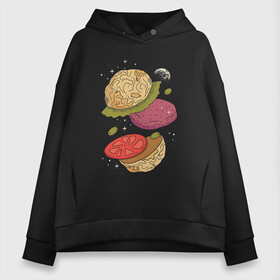 Женское худи Oversize хлопок с принтом Луна бургер в Петрозаводске, френч-терри — 70% хлопок, 30% полиэстер. Мягкий теплый начес внутри —100% хлопок | боковые карманы, эластичные манжеты и нижняя кромка, капюшон на магнитной кнопке | burger | food | funny | galaxy | hamburger | illustration | joke | moon | planet | space | start | булочки | в разрезе | галактика | гамбургер | гриль | еда | звезды | иллюстрация | космос | котлета | лист | оливки | планета | прикол | разрез | 