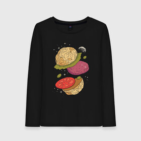 Женский лонгслив хлопок с принтом Луна бургер в Петрозаводске, 100% хлопок |  | burger | food | funny | galaxy | hamburger | illustration | joke | moon | planet | space | start | булочки | в разрезе | галактика | гамбургер | гриль | еда | звезды | иллюстрация | космос | котлета | лист | оливки | планета | прикол | разрез | 