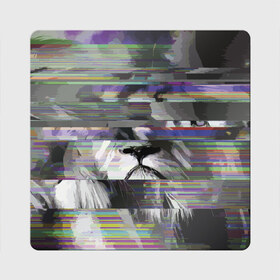 Магнит виниловый Квадрат с принтом Lion glitch в Петрозаводске, полимерный материал с магнитным слоем | размер 9*9 см, закругленные углы | Тематика изображения на принте: color | glitch | lion | muzzle | nose | vanguard | авангард | глитч | лев | нос | цвет