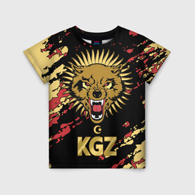 Детская футболка 3D с принтом Киргизия в Петрозаводске, 100% гипоаллергенный полиэфир | прямой крой, круглый вырез горловины, длина до линии бедер, чуть спущенное плечо, ткань немного тянется | crescent | evil | golden | islam | kyrgyz republic | kyrgyzstan | sun | wolf | волк | злой | золотой | ислам | киргизская республика | кыргызстан | полумесяц | солнце