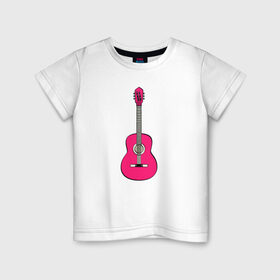 Детская футболка хлопок с принтом Розовая гитара в Петрозаводске, 100% хлопок | круглый вырез горловины, полуприлегающий силуэт, длина до линии бедер | Тематика изображения на принте: girl | guitar | music | pink | pop | rock | артист | гитара | гитарист | гламур | девочкам | девушке | инструмент | клавиши | мелодия | музыка | музыкальные инструменты | музыкант | ноты | песни | подарок | поп | попса