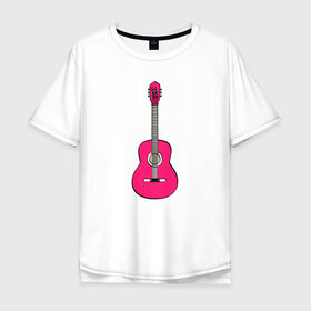 Мужская футболка хлопок Oversize с принтом Розовая гитара в Петрозаводске, 100% хлопок | свободный крой, круглый ворот, “спинка” длиннее передней части | girl | guitar | music | pink | pop | rock | артист | гитара | гитарист | гламур | девочкам | девушке | инструмент | клавиши | мелодия | музыка | музыкальные инструменты | музыкант | ноты | песни | подарок | поп | попса